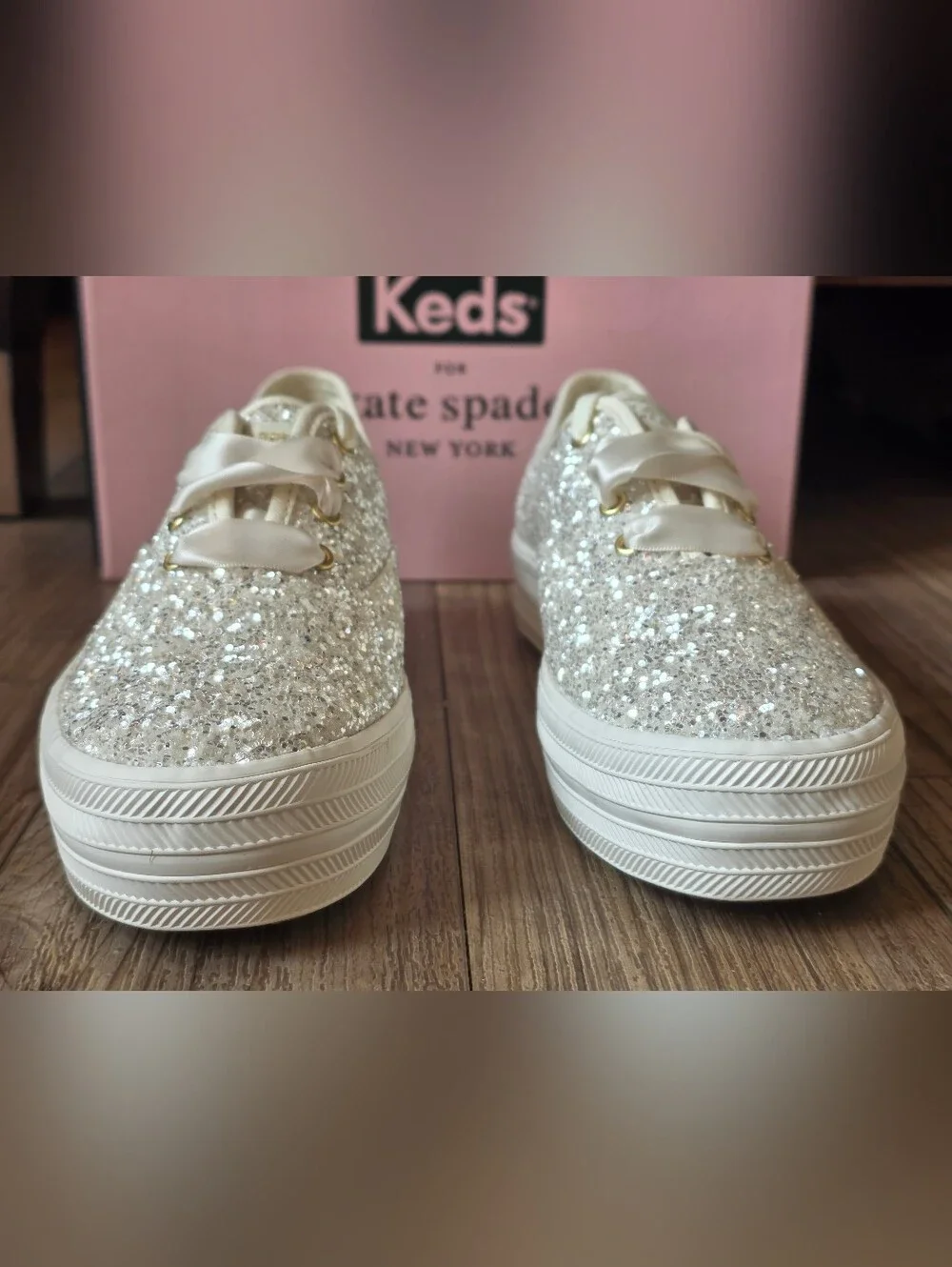 kate spade Glitter Ivory Platform Sneakers